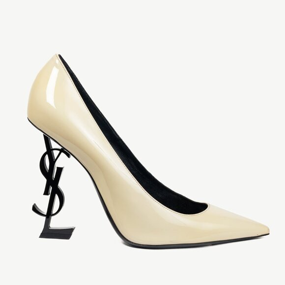 Saint Laurent Opyum Cream Patent YSL Cassandre Pointed-Toe Pumps - Picture 1 of 10